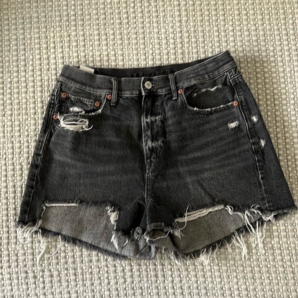 American Eagle distressed black denim shorts
